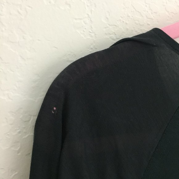 French Connection Sheer Sleeves Blouse Crew Neck Size M Green Stretch - Picture 12 of 12